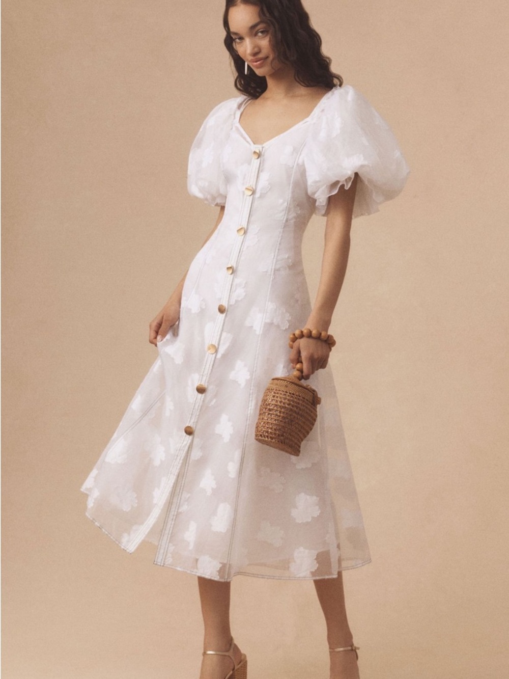 NWT Let Me Be Anthropologie Organza White Sheer Midi Dress - XXS